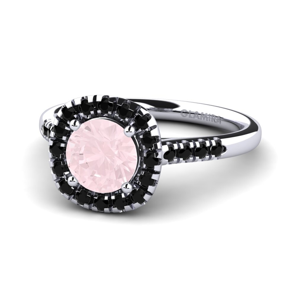 18k Oro Blanco Cuarzo rosa Anillo de compromiso Fayette