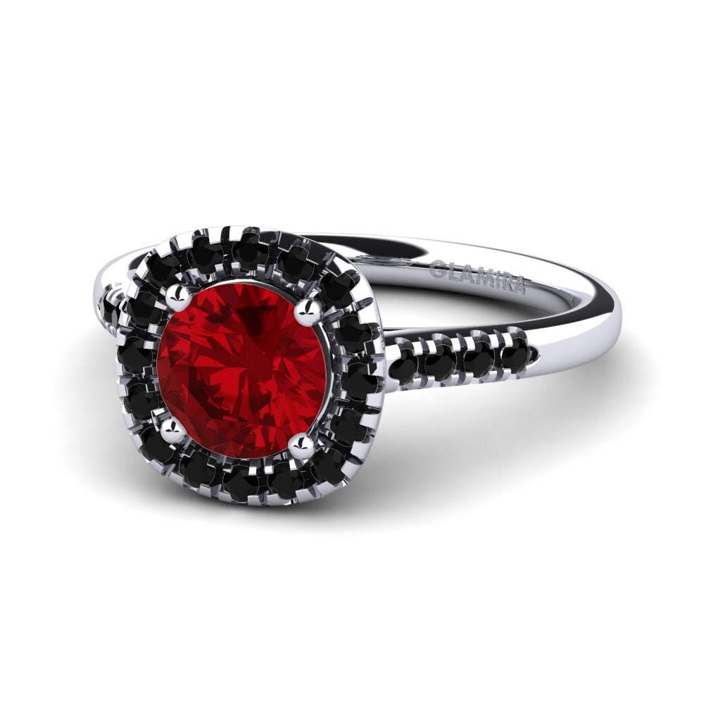 18k Oro Blanco Circonita Roja Anillo de compromiso Fayette