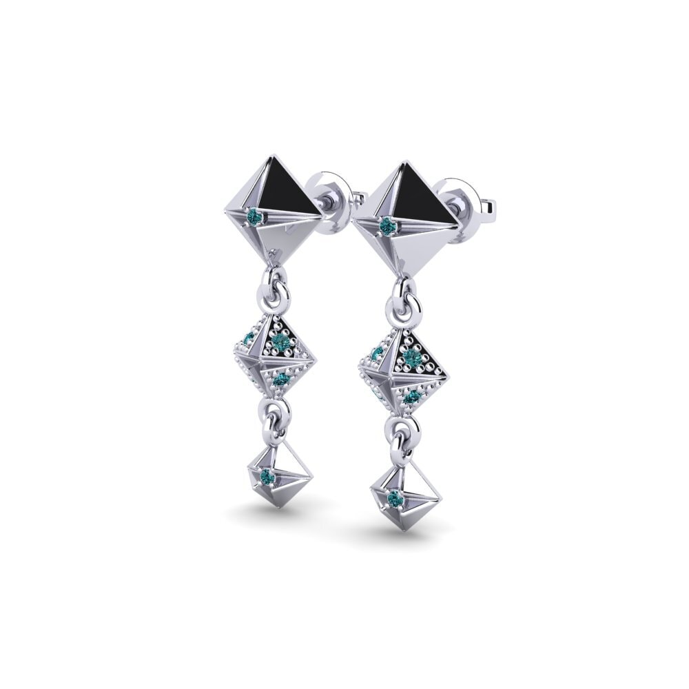 Platino Diamante Azul Pendiente de mujer Fazety