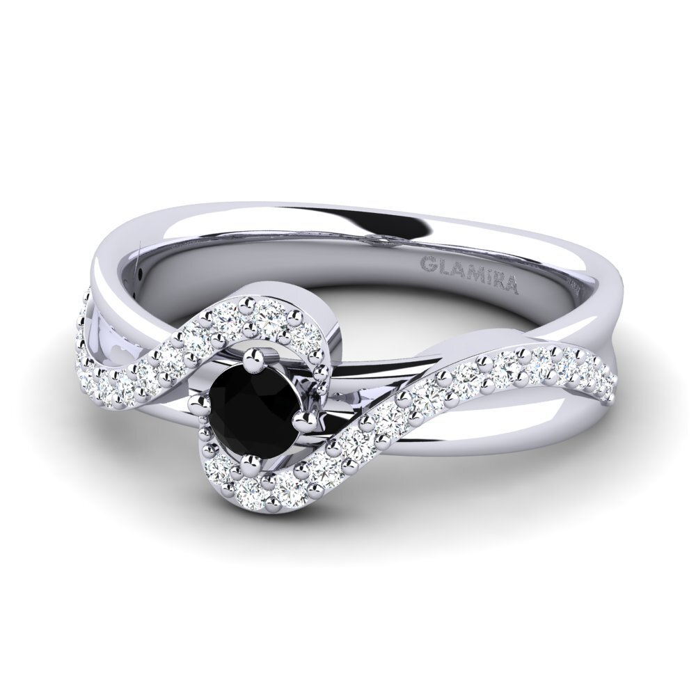 White Silver Black Onyx Women's Ring Feivar