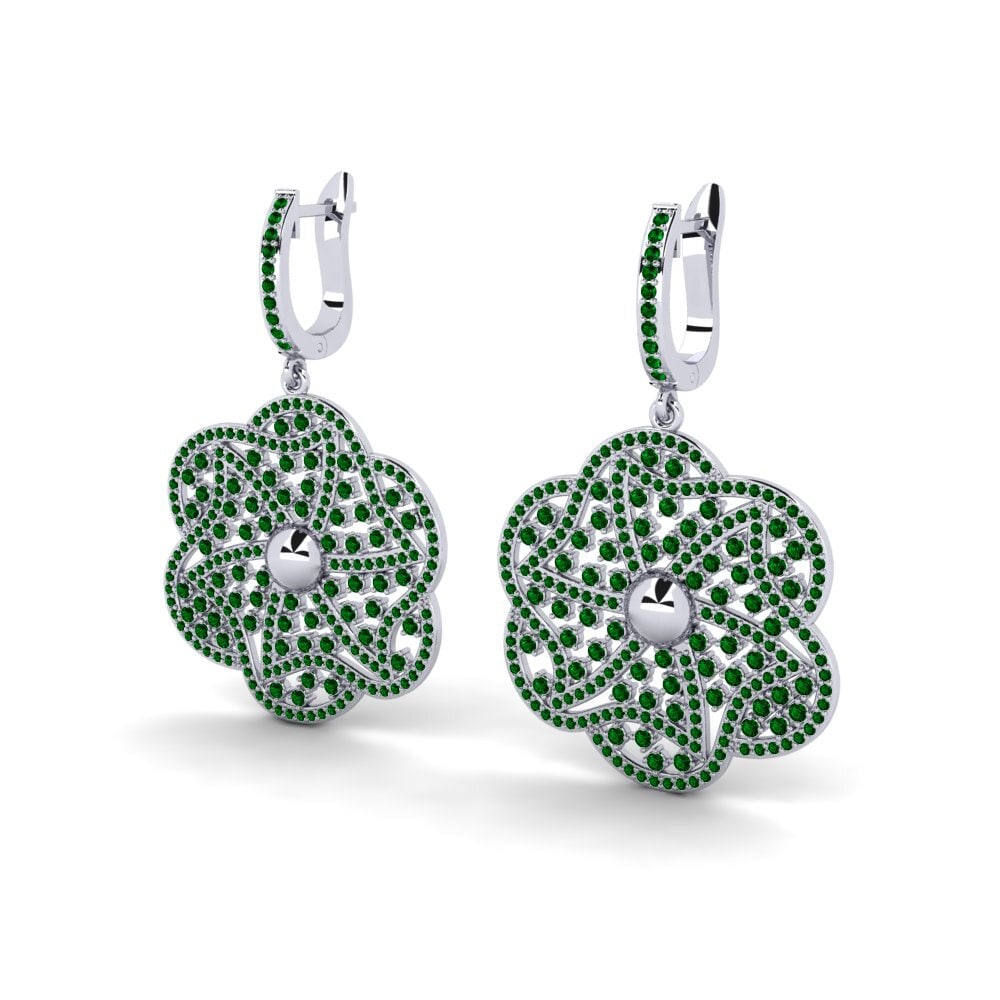 18k Oro Blanco Circonita Verde Pendiente de mujer Felba