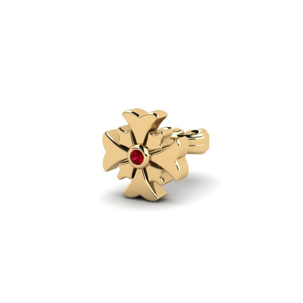 18ct Yellow Gold Red Zirconia Men's Earring Felorn