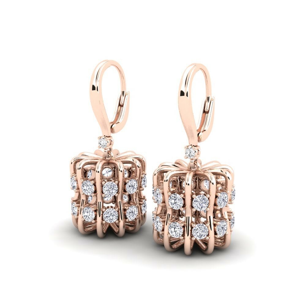 Round 4 Carat Fusion Moissanite 14K Rose Gold Earring Fence