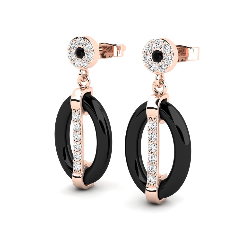 14k Oro Rosa Ónix Negro Pendiente de mujer Fenimore