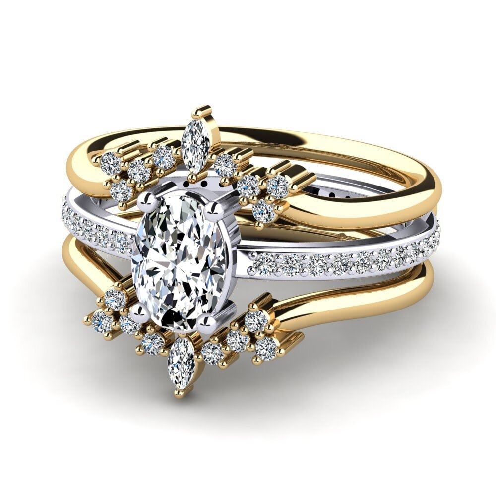 9k Oro Amarillo & Blanco Anillo Feoun SET