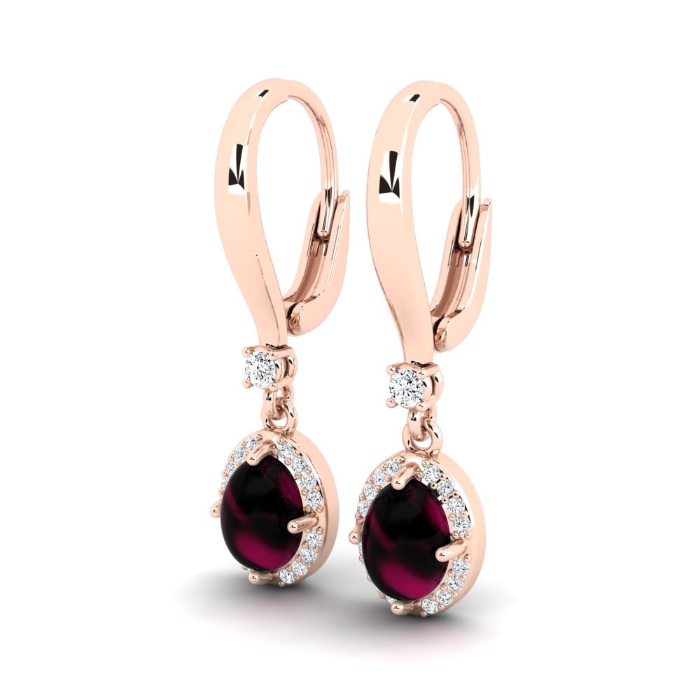 18k Oro Rosa Granate Rhodolite Cabujón Pendiente de mujer Ferdinande