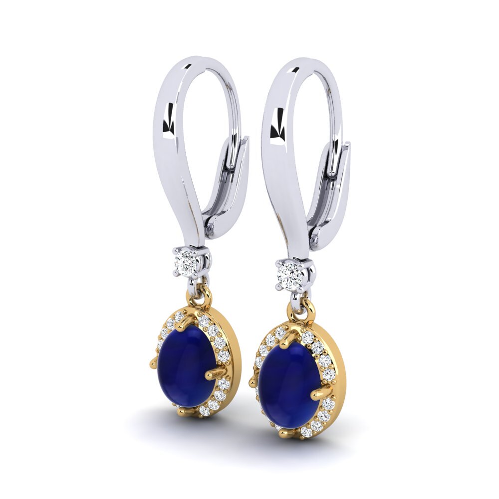 14K Yellow & White Gold Cabochon Sapphire Earring Ferdinande