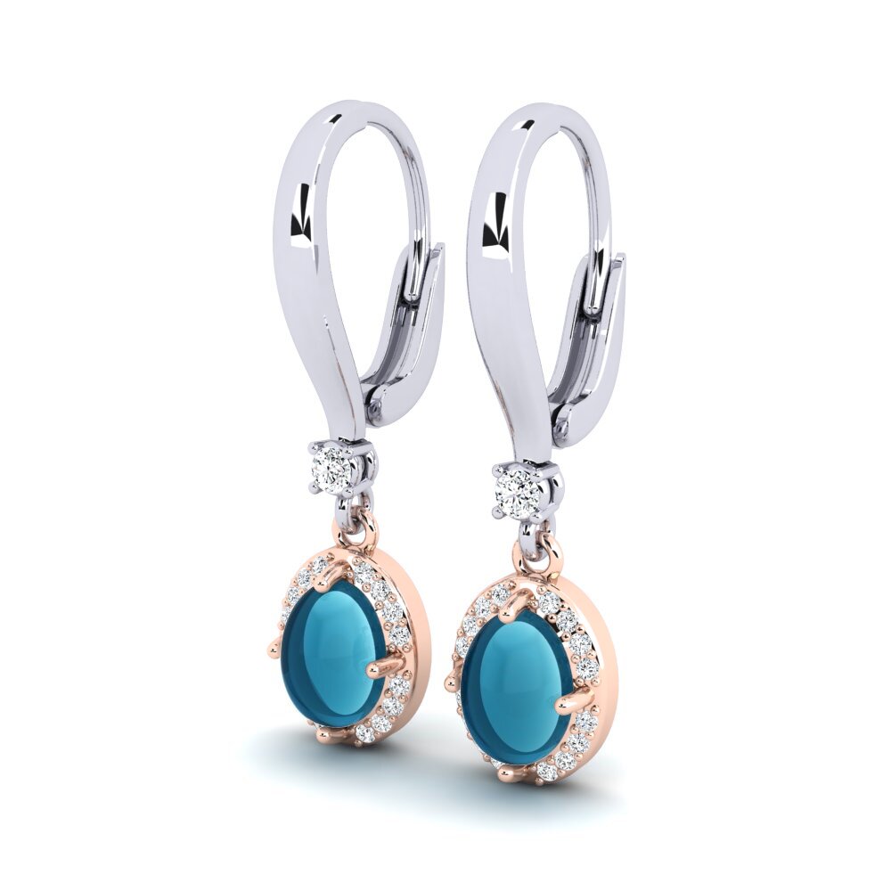 585 Ros & Putih Emas Topaz Biru Cabochon Anting-anting wanita Ferdinande