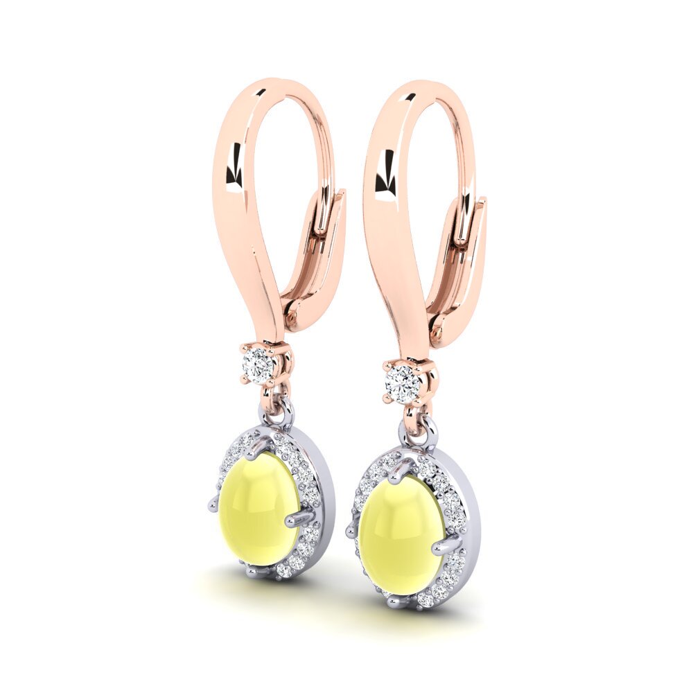 14k White & Rose Gold Cabochon Lemon Topaz Women's Earring Ferdinande