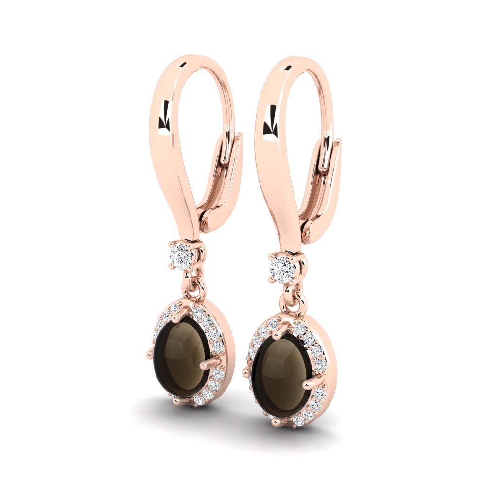 14ct Rose Gold Cabochon Smoky Topaz Women's Earring Ferdinande