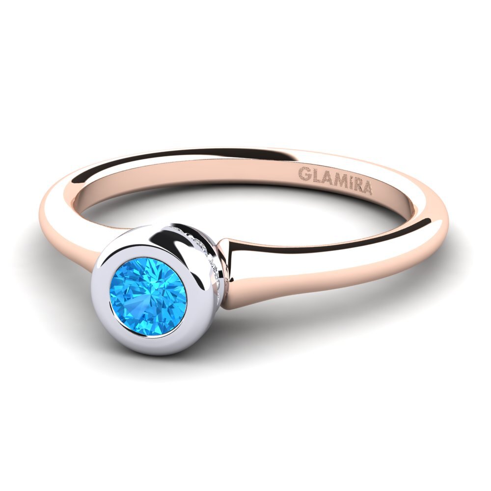 18ct Rose & White Gold Blue Topaz Women's Ring Fidelia