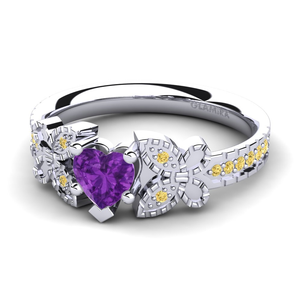 18k Oro Blanco Amatista Anillo de compromiso Fiene