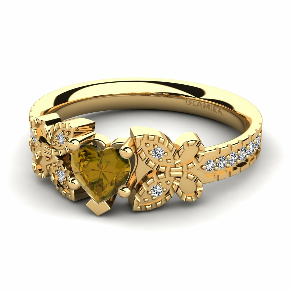 Bagues Or Jaune 18k Zircon Brun Vintage