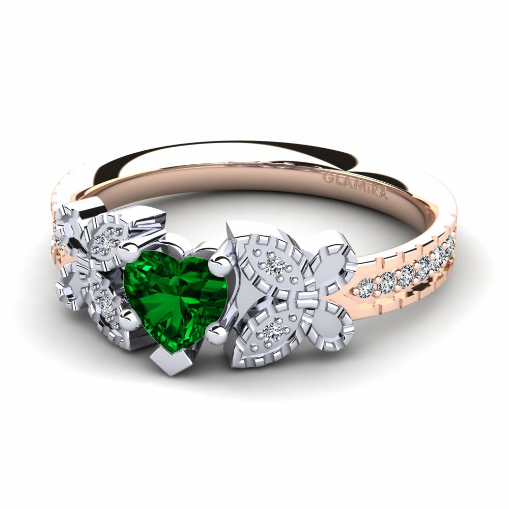 Bagues Or Rose& Blanc 18k Zircone Vert Vintage