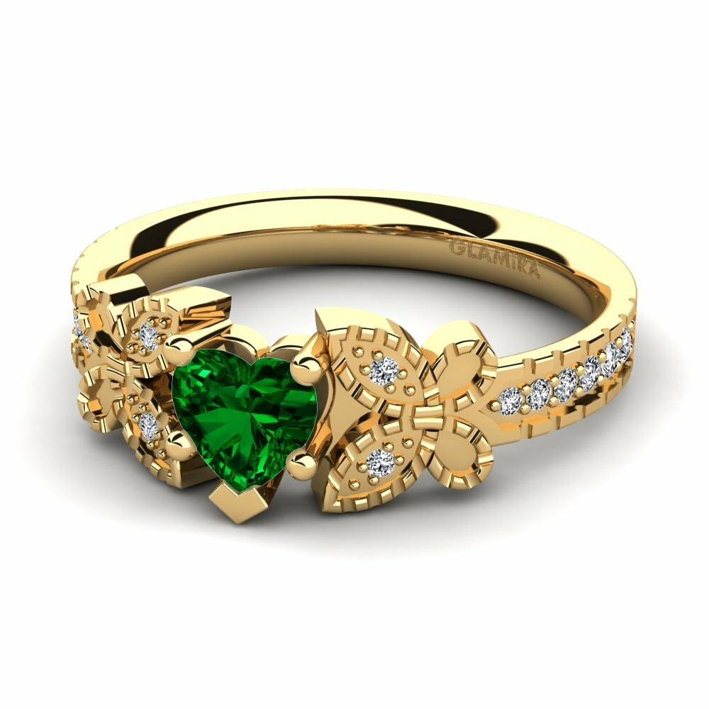 Bagues Or Jaune 18k Zircone Vert Vintage