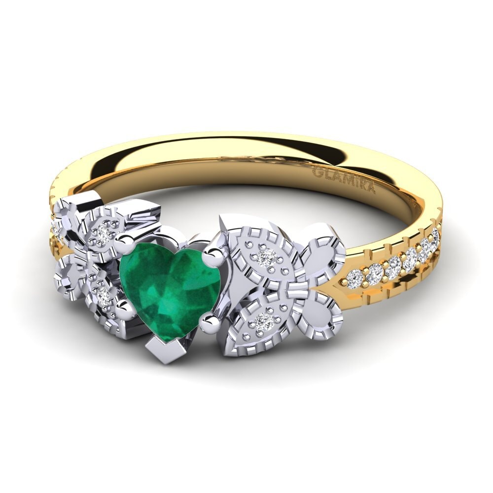 Vàng-Trắng 14K Đá Emerald / Ngọc lục Bảo Nhẫn đính hôn Fiene