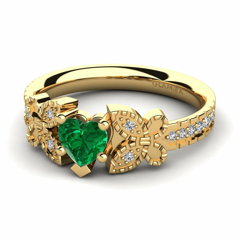 Bagues Or Jaune 18k Émeraude (créée en laboratoire) Vintage