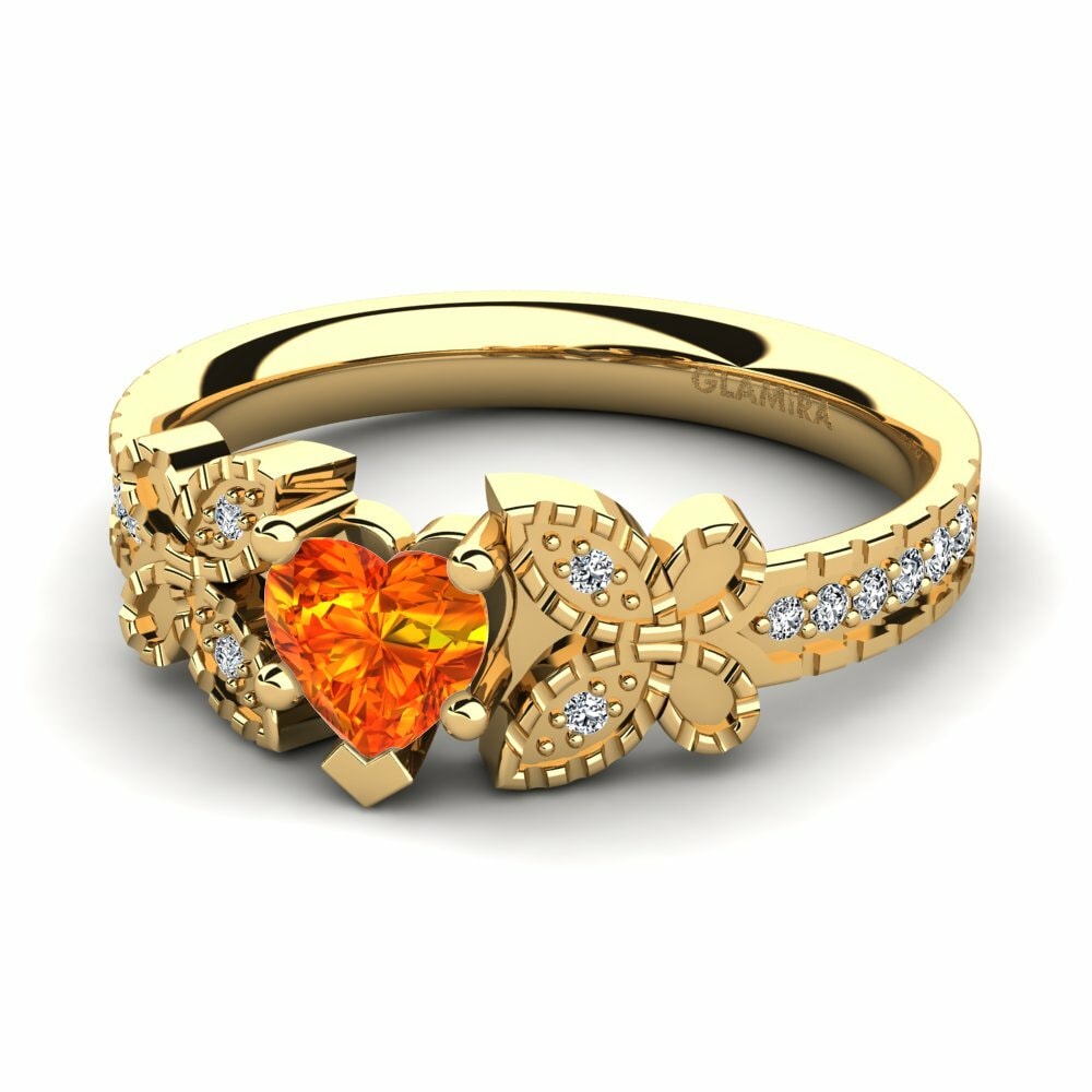Bagues Or Jaune 18k Saphir orange Vintage