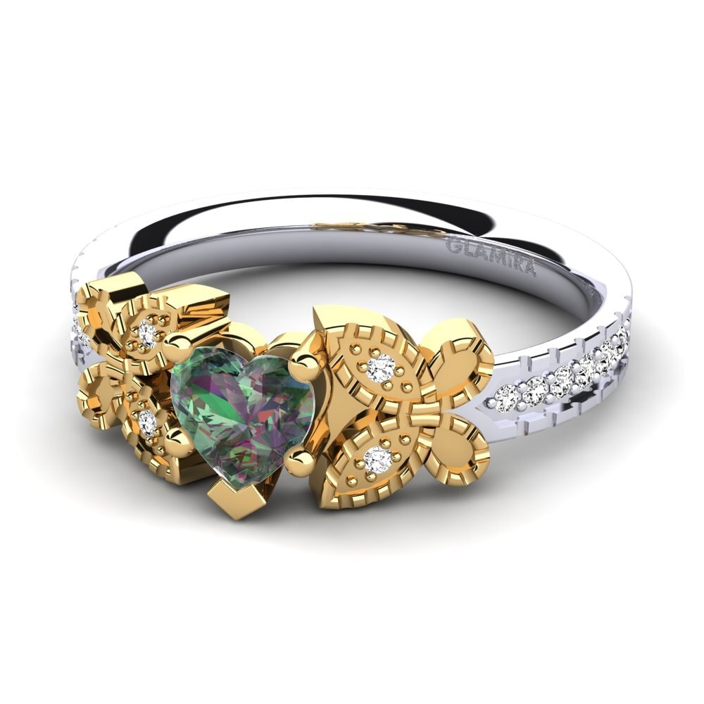14k Oro Blanco & Amarillo Topacio Místico Anillo de compromiso Fiene