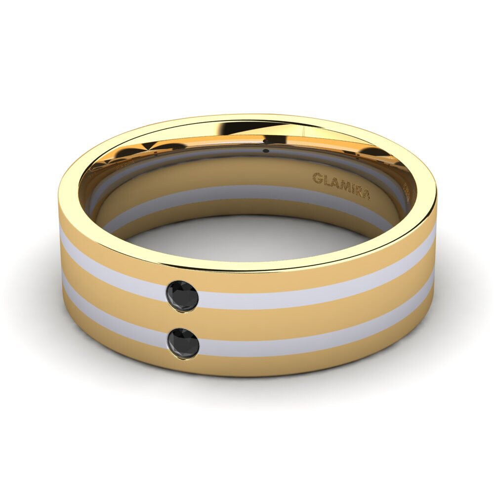 Oro Giallo & Bianco 375 Onice Nero Anello da uomo Fine Tune