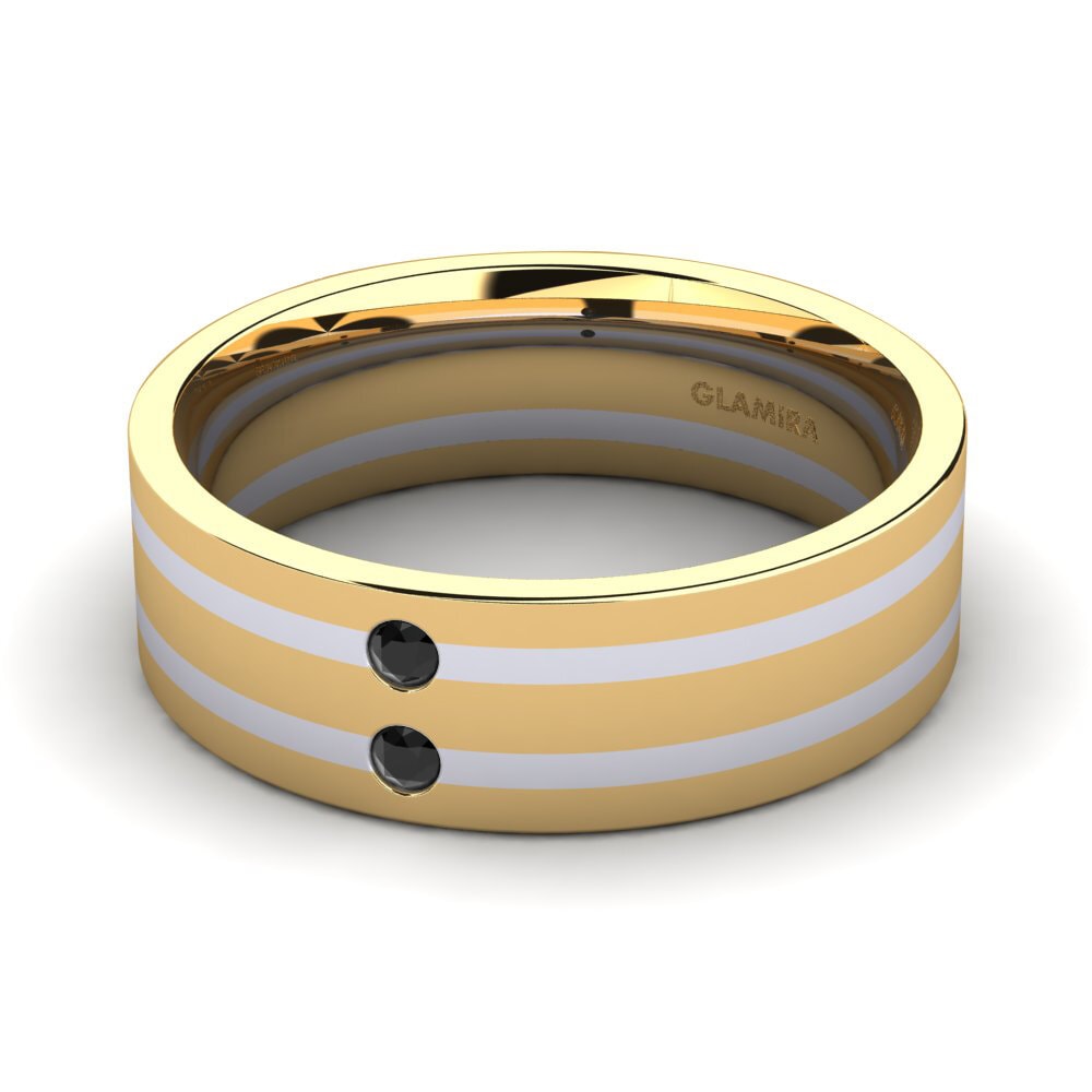 18ct Yellow & White Gold Black Diamond Men's Ring Fine Tune