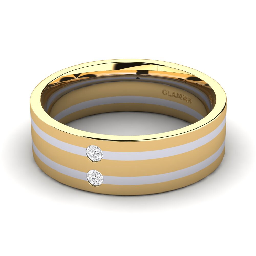 Oro Giallo & Bianco 585 Zaffiro Bianco Anello da uomo Fine Tune