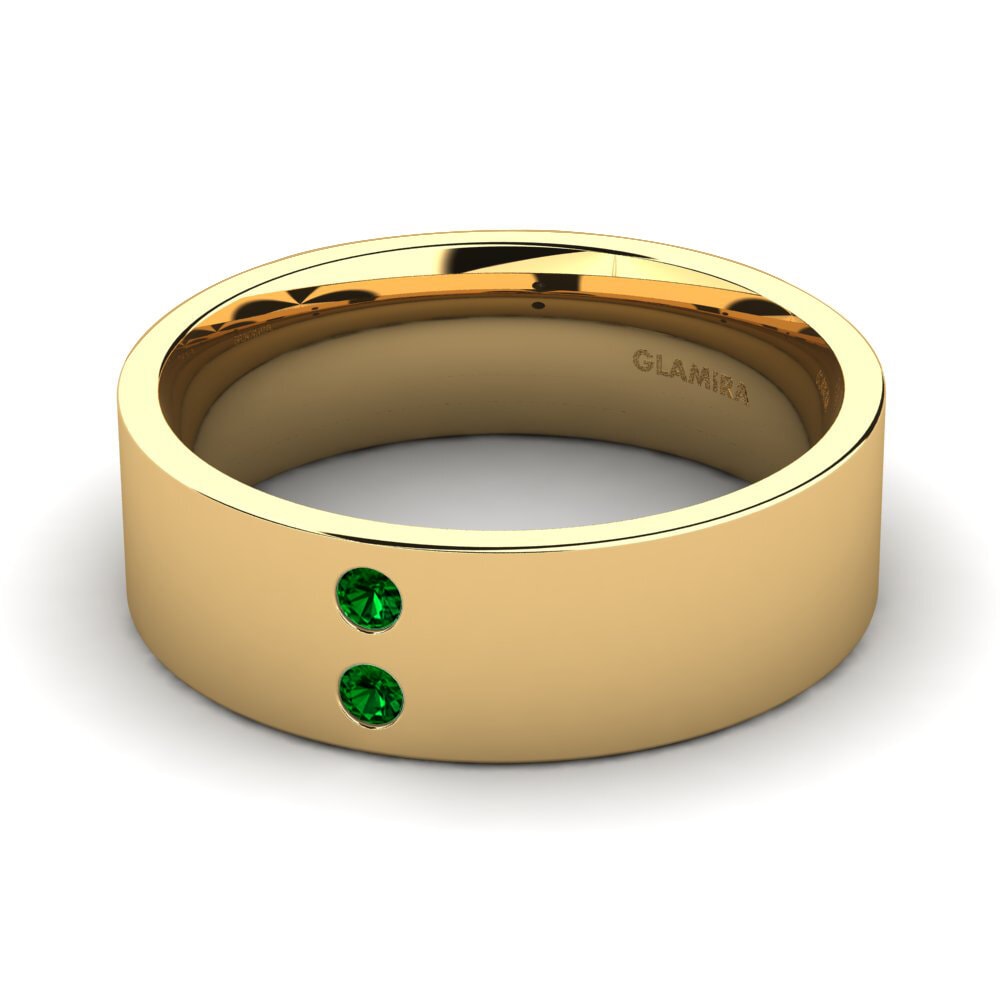 14k Oro Amarillo Circonita Verde Anillo de Hombre Fine Tune