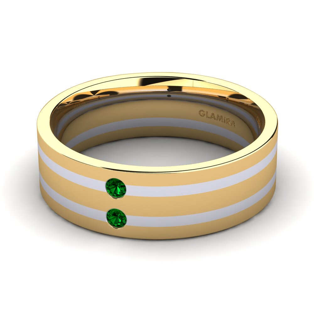 Oro Giallo & Bianco 585 Zircone Verde Anello da uomo Fine Tune
