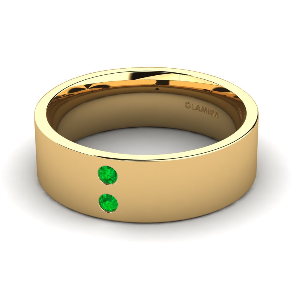 14k Oro Amarillo Esmeralda Anillo de Hombre Fine Tune