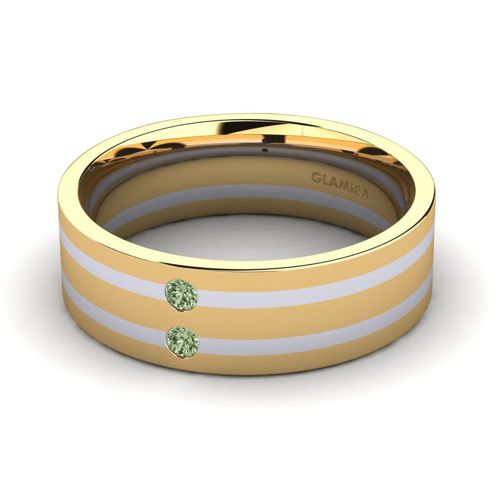 18ct Yellow & White Gold Green Diamond Men's Ring Fine Tune