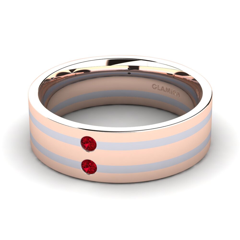9ct Rose & White Gold Red Zirconia Men's Ring Fine Tune