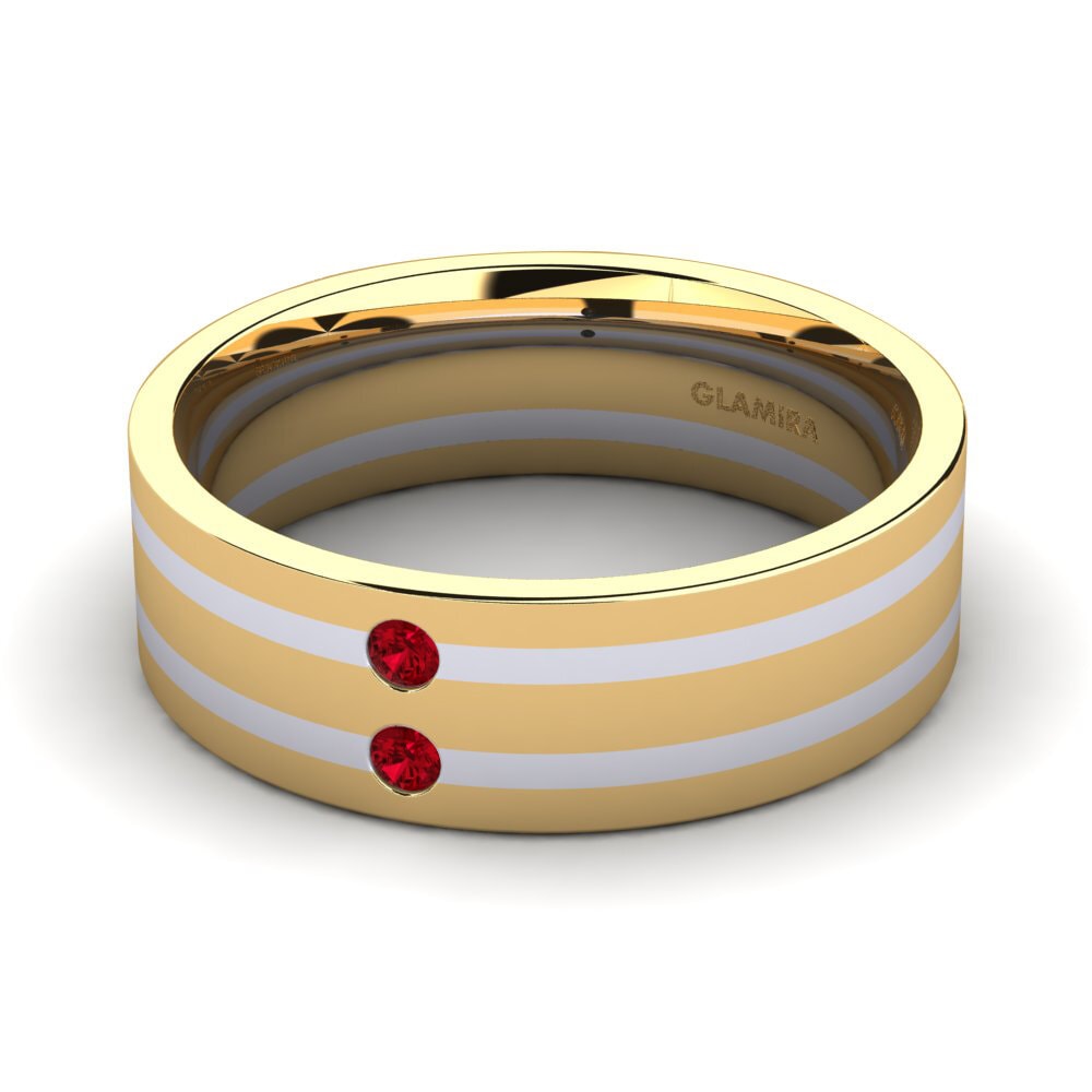 Oro Giallo & Bianco 750 Zircone Rosso Anello da uomo Fine Tune