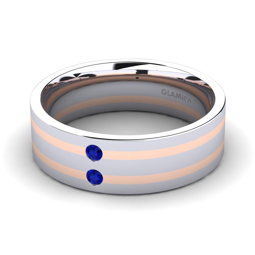 14ct White & Rose Gold Sapphire Men's Ring Fine Tune