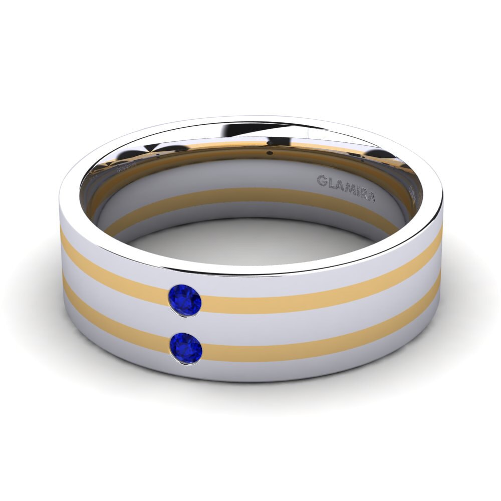 14ct White & Yellow Gold Sapphire Men's Ring Fine Tune