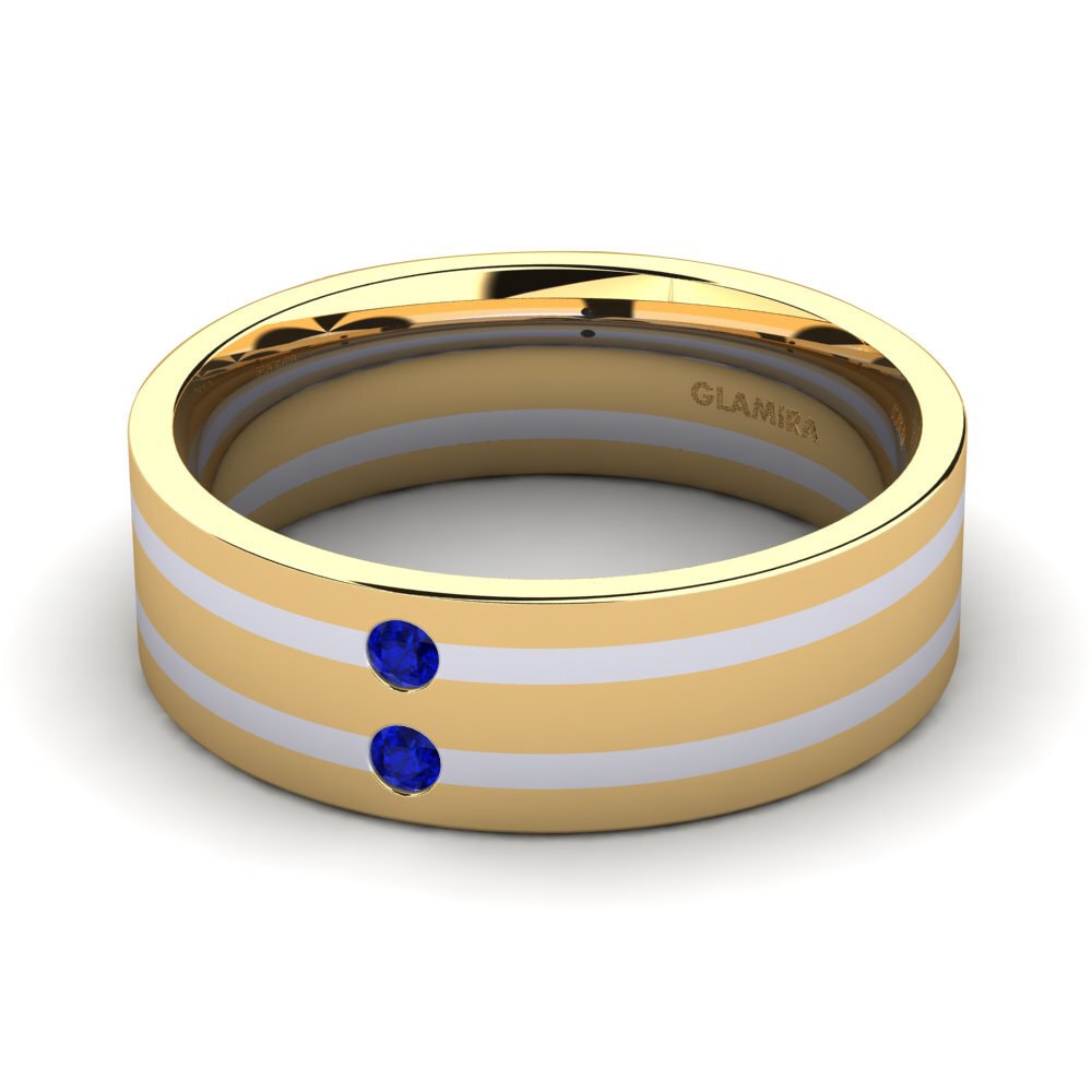 Oro Giallo & Bianco 375 Zaffiro Anello da uomo Fine Tune