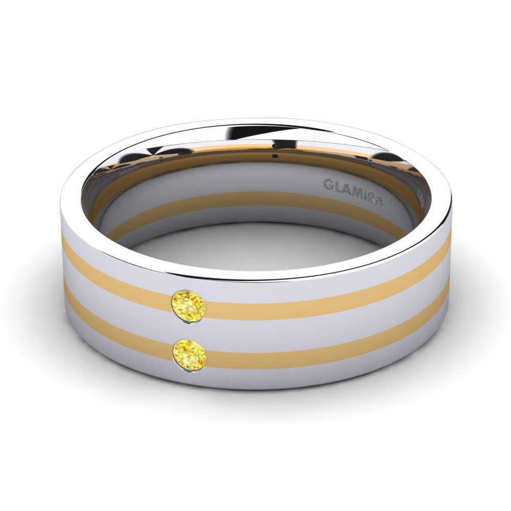14ct White & Yellow Gold Yellow Sapphire Men's Ring Fine Tune