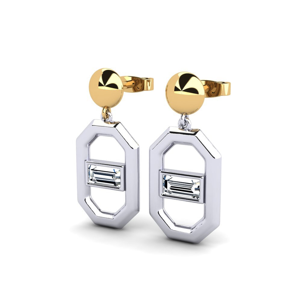 14k Oro Blanco & Amarillo Baguette Pendiente de mujer Finespun