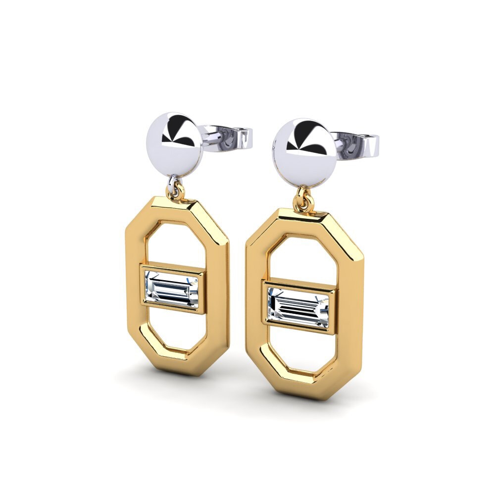 14k Oro Amarillo/Blanco Baguette Pendiente de mujer Finespun