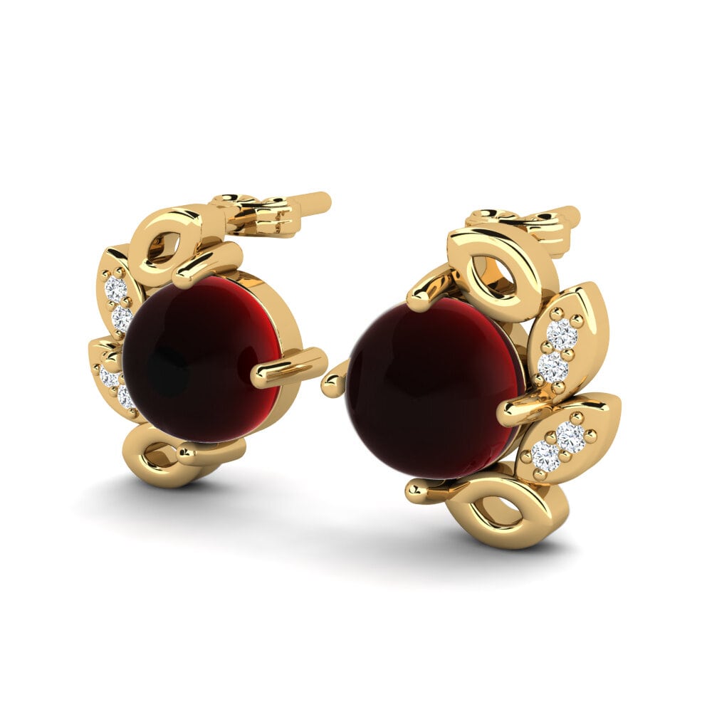 14k Oro Amarillo Granate Cabujón Pendiente de mujer Finetta