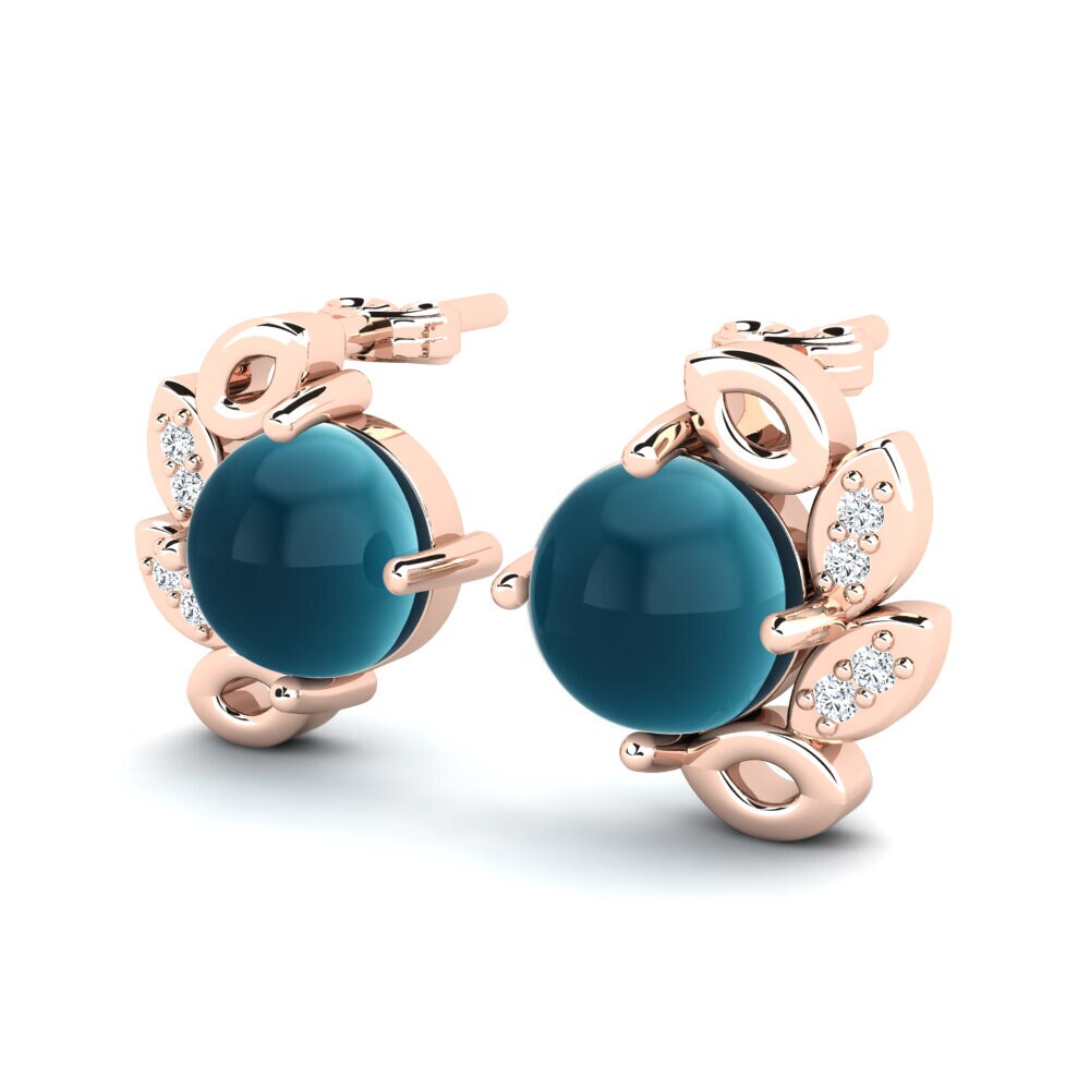 14ct Rose Gold Cabochon London Blue Topaz Women's Earring Finetta