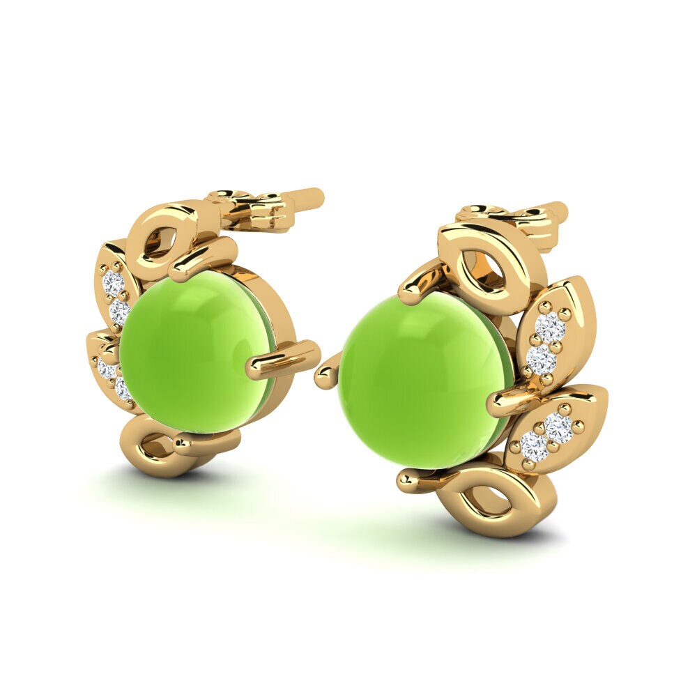 14k Oro Amarillo Peridoto Cabujón Pendiente de mujer Finetta