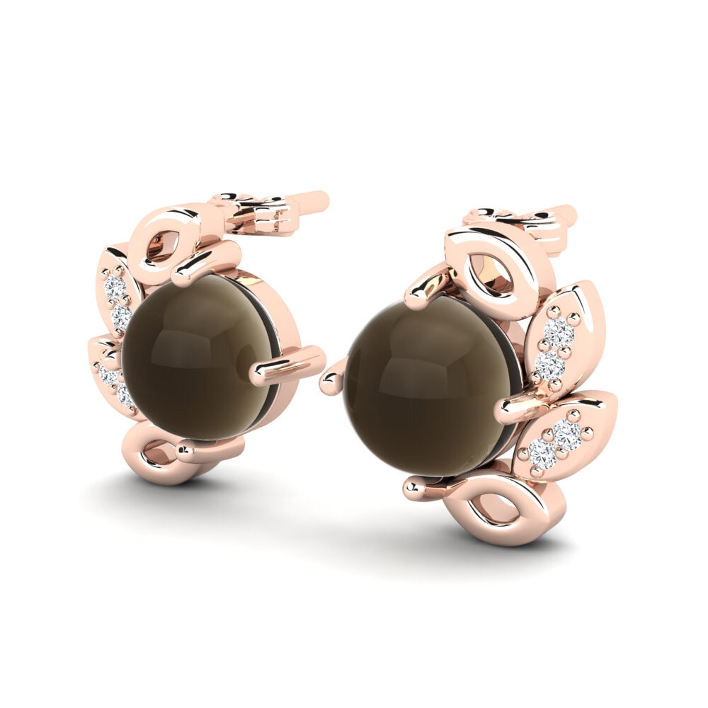 14ct Rose Gold Cabochon Smoky Topaz Women's Earring Finetta