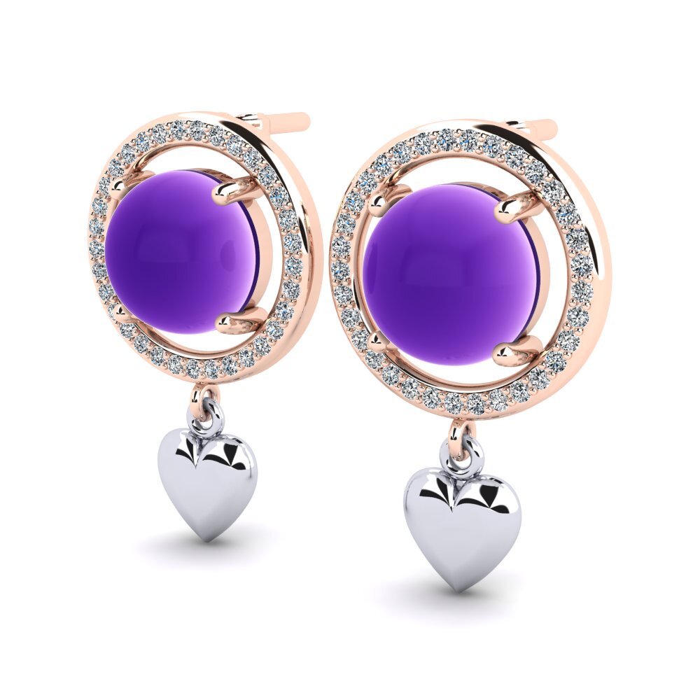 14ct Rose / White Gold Cabochon Round Women's Earring Fiora