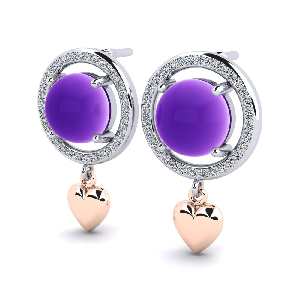 14ct White / Rose Gold Cabochon Round Women's Earring Fiora