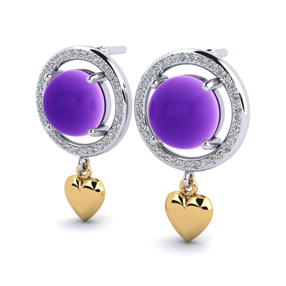 14ct White / Yellow Gold Cabochon Round Women's Earring Fiora