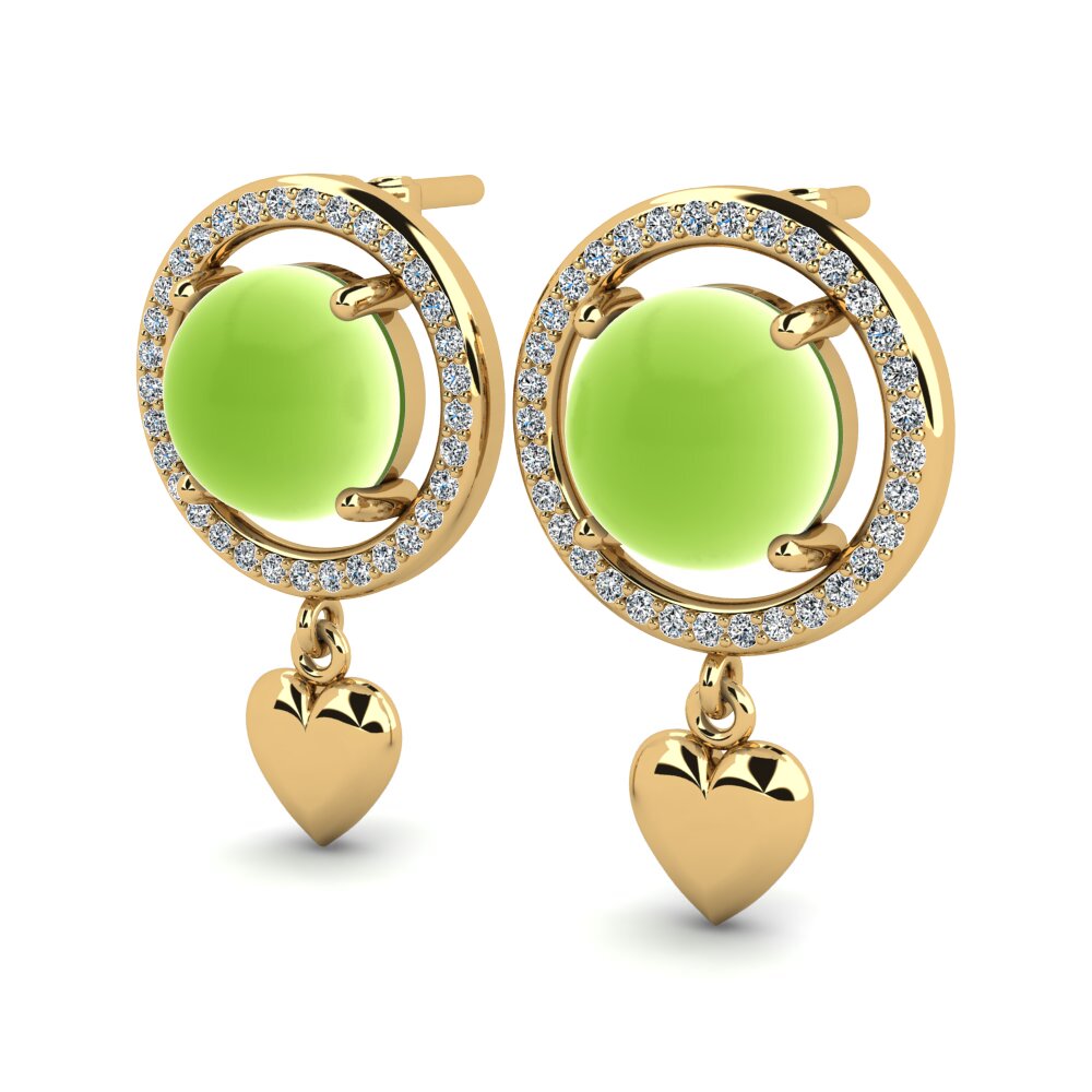 14k Oro Amarillo Peridoto Cabujón Pendiente de mujer Fiora