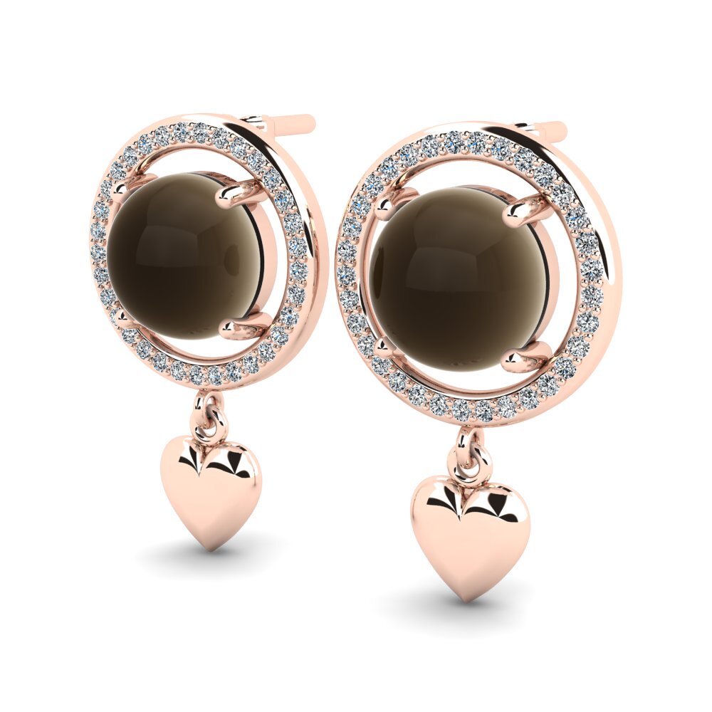 14ct Rose Gold Cabochon Smoky Topaz Women's Earring Fiora