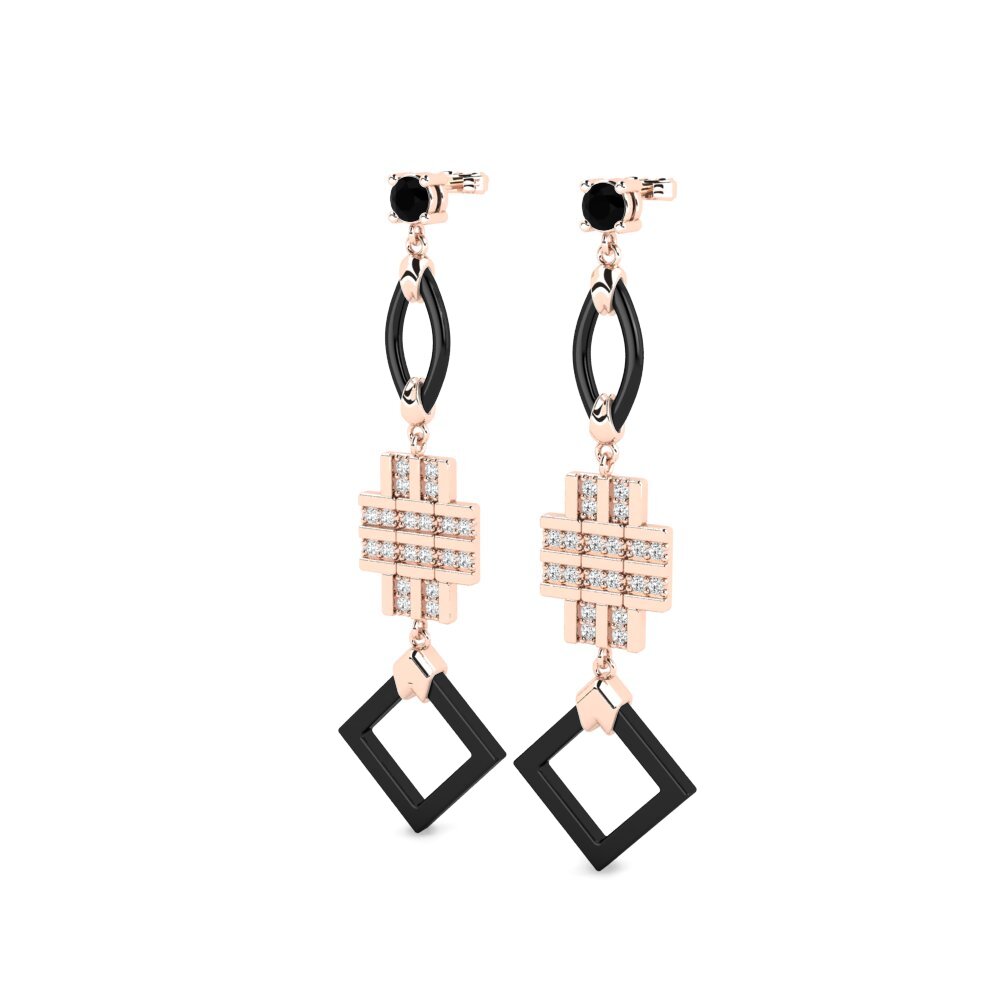 14k Oro Rosa Ónix Negro Pendiente de mujer Fitnete
