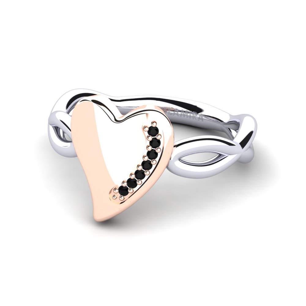 14ct White & Rose Gold Black Sapphire Ring Flaine