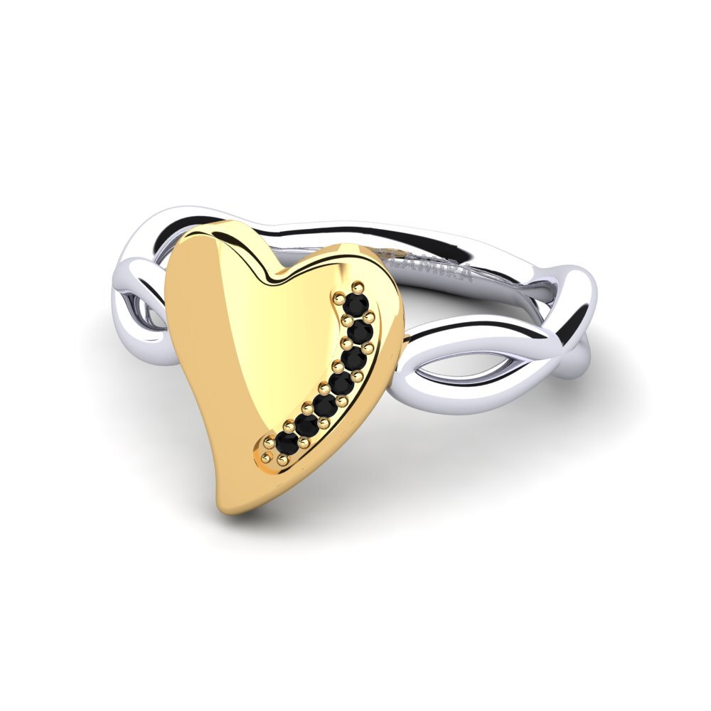 18ct White & Yellow Gold Black Diamond Ring Flaine